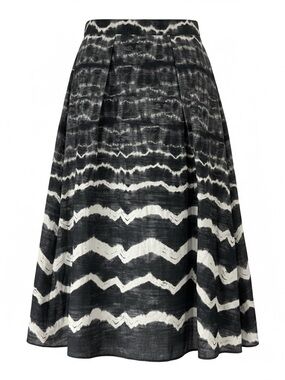 DKNY Black & White Chevron Pleated Midi Skirt